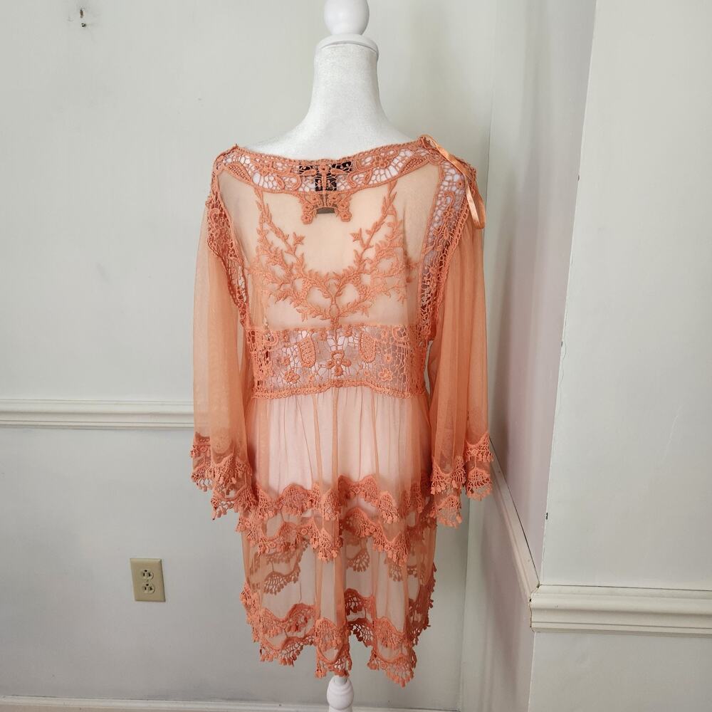 Ali Miles Swim Coverup Tunic Top Size Medium Womens Sheer Mesh Embroidered Dress - Picture 5 of 12